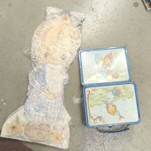 Betsey Clark Lunch Pail & Rare Vintage Hallmark 24" Boy Girl Cardboard Cut Outs
